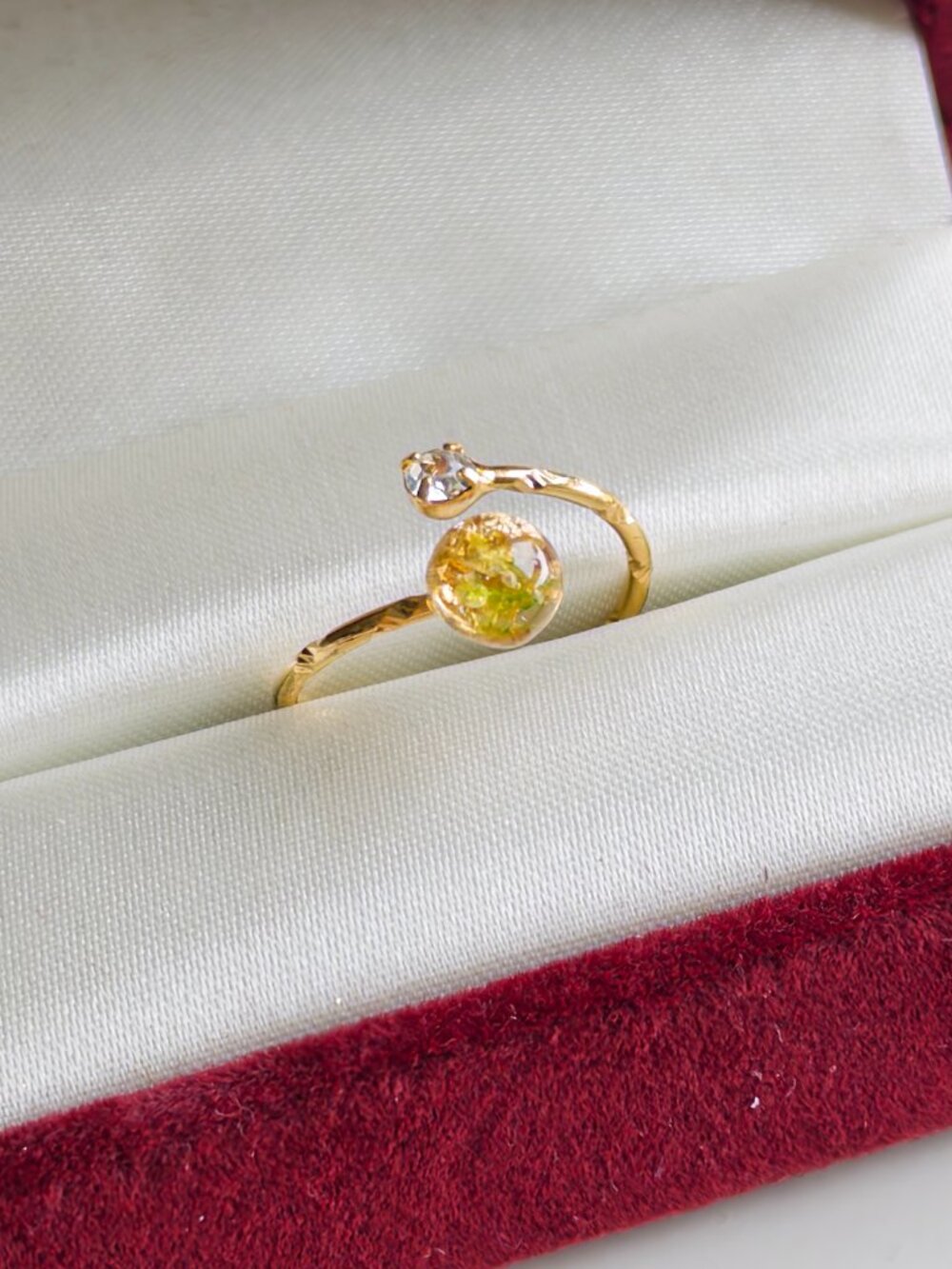 Designer Japan Botanical Ring | Real Preserved Moss & Gold Foil, Adjustable NEW